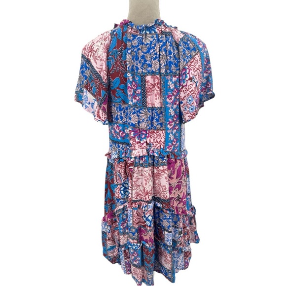 Anthropologie Robin Tiered Mini Dress Boho Floral Boho Floral - Pink Blue -Small - Picture 8 of 12